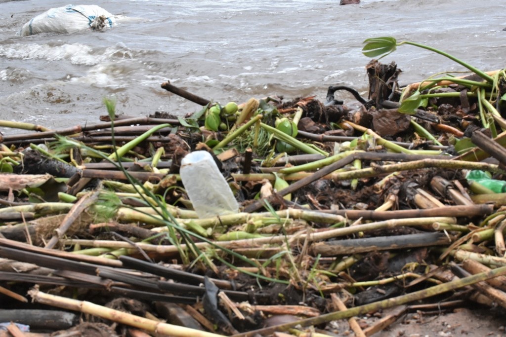 Some of the waste brought by the waves frm ake Victoria near the Kagera entry point. Photo by Davis Buyondo